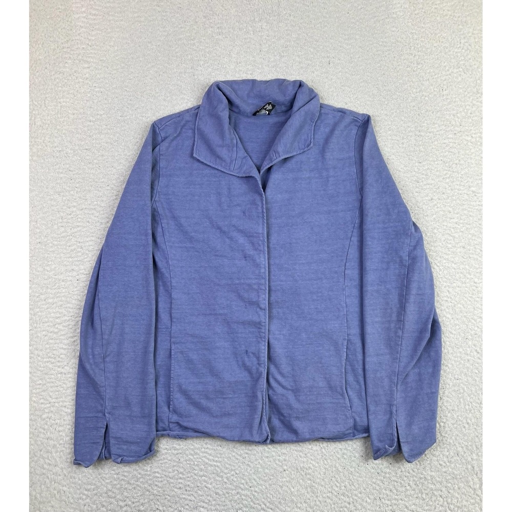 Eileen Fisher Jacket Womens Medium Purple Open Front Cotton Shawl Collar Knit